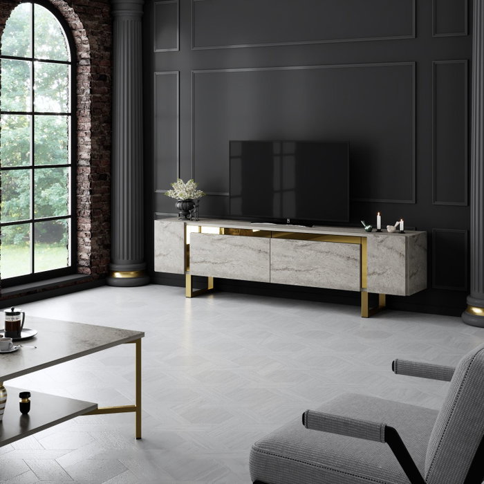 Hanah Home Mueble para TV Travertino y Oro Hanah Home Mueble para TV Travertino y Oro
